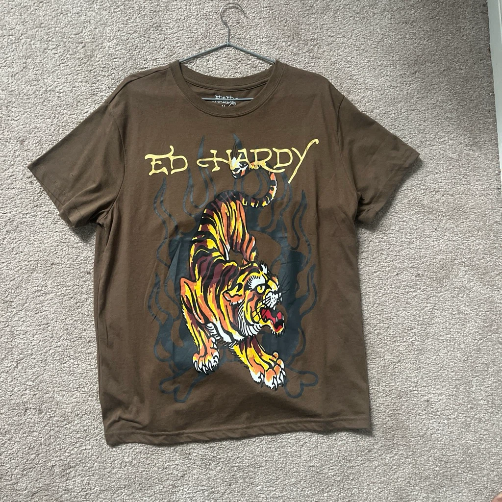 Ed Hardy brown tiger graphic T-shirt