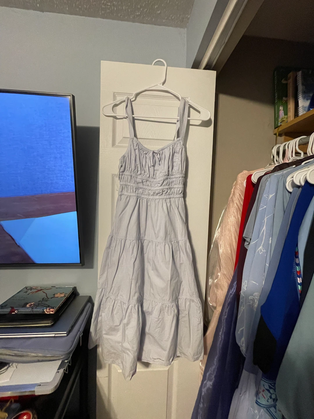 Light blue tiered midi dress