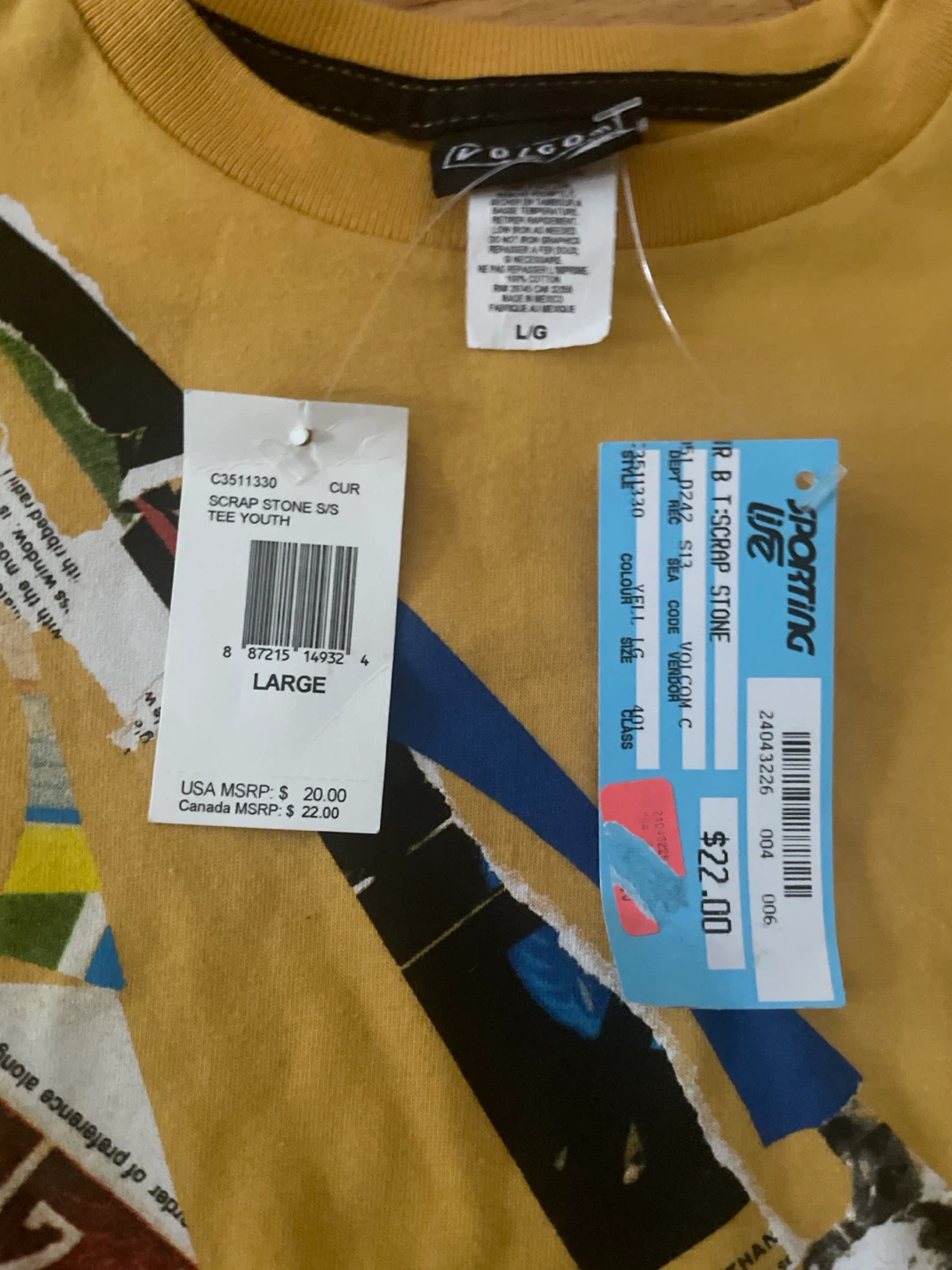 New Volcom Scrap Stone Youth T-Shirt Yellow with tags - photo 2