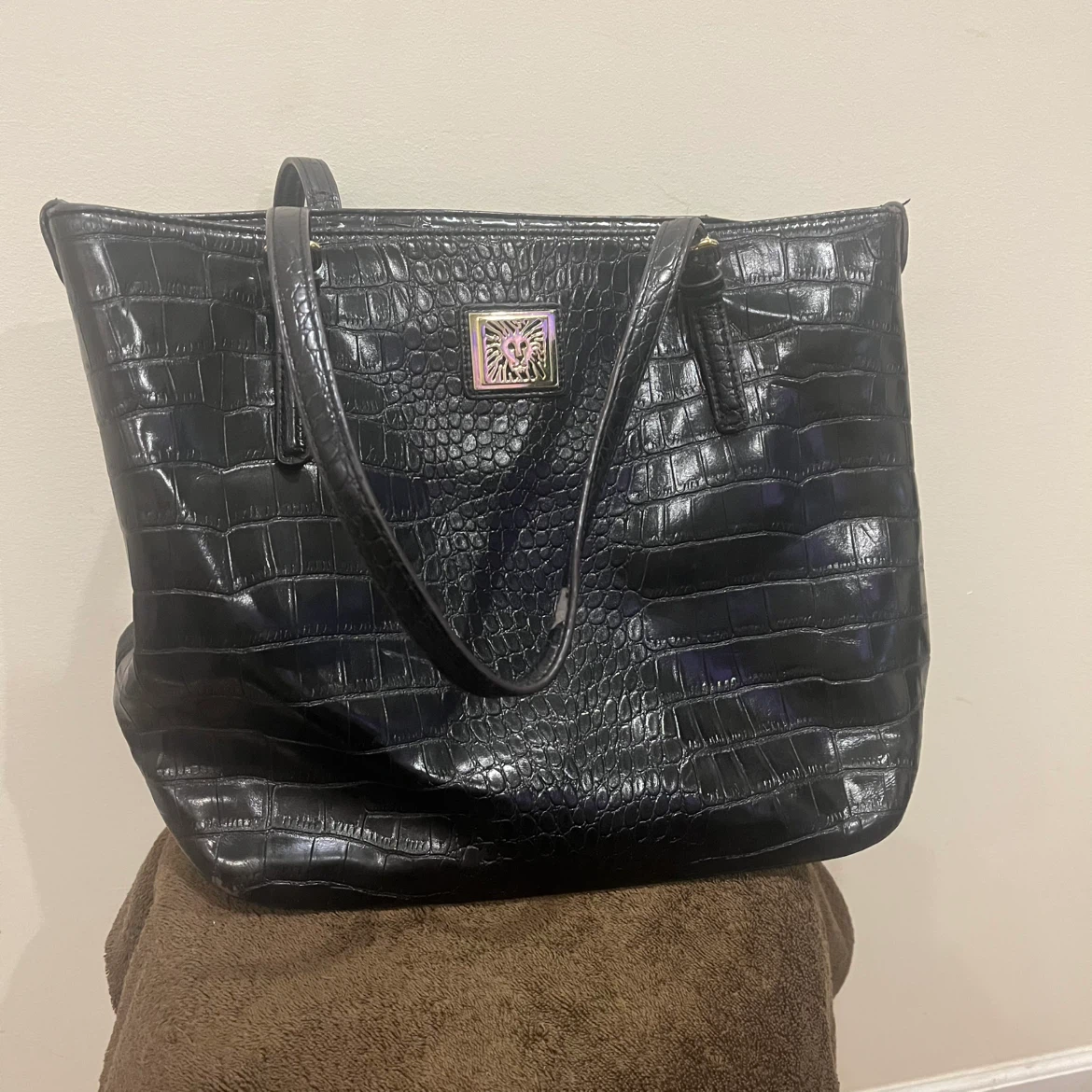 Anne Klein black croc-embossed tote bag