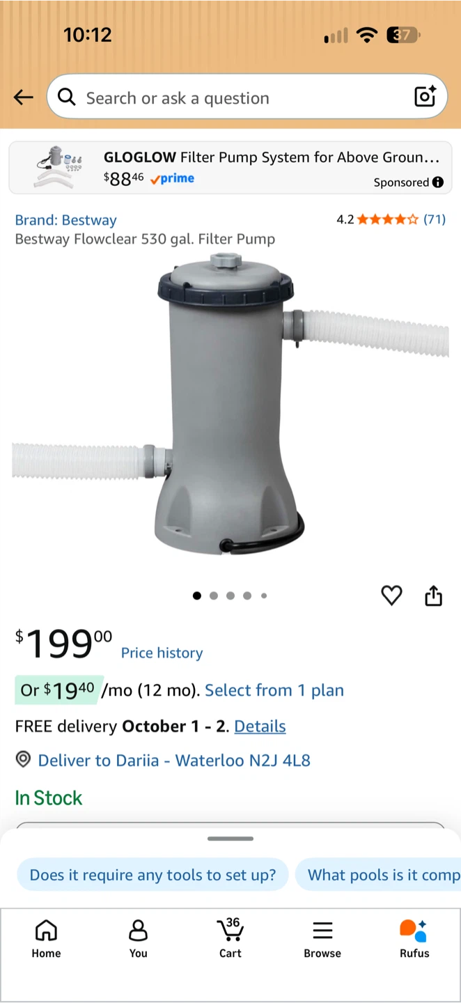H1011 – Bestway Flowclear 530 GPH Filter Pump System – New – $90