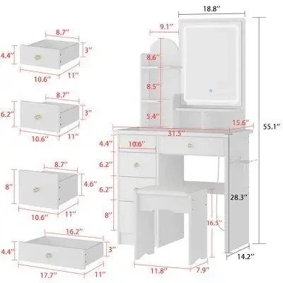 White Vanity Dressing Table with LED Mirror - photo 4
