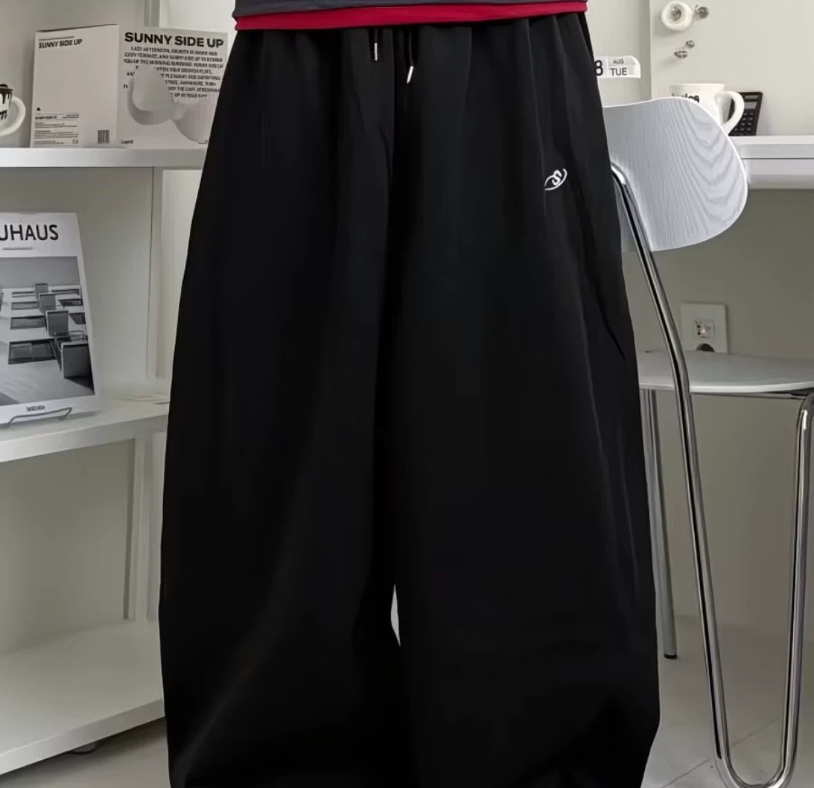 New Black Wide Leg Sweatpants — XXS