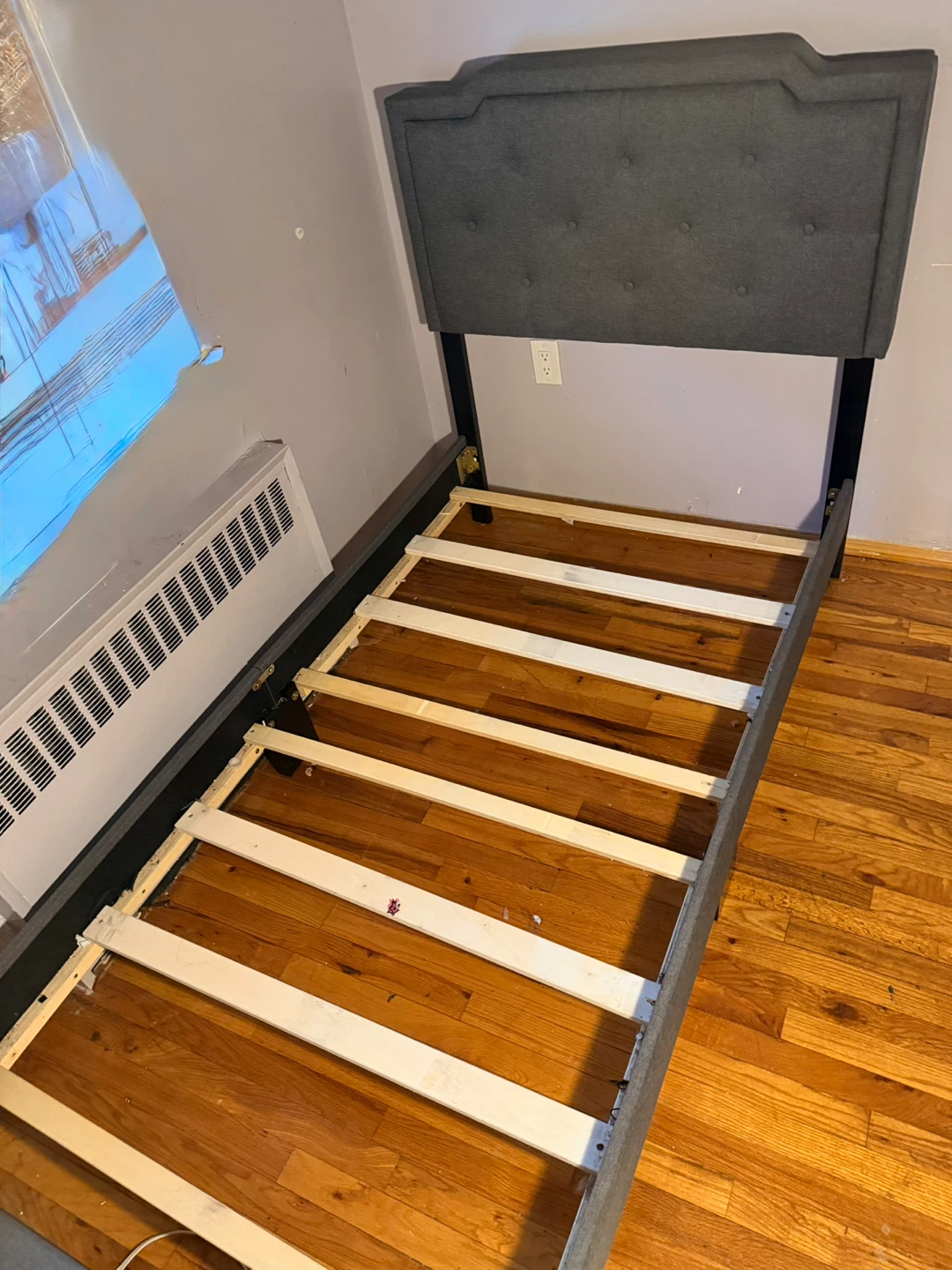 Gray Upholstered Twin Bed Frame -MOVING SALE!!