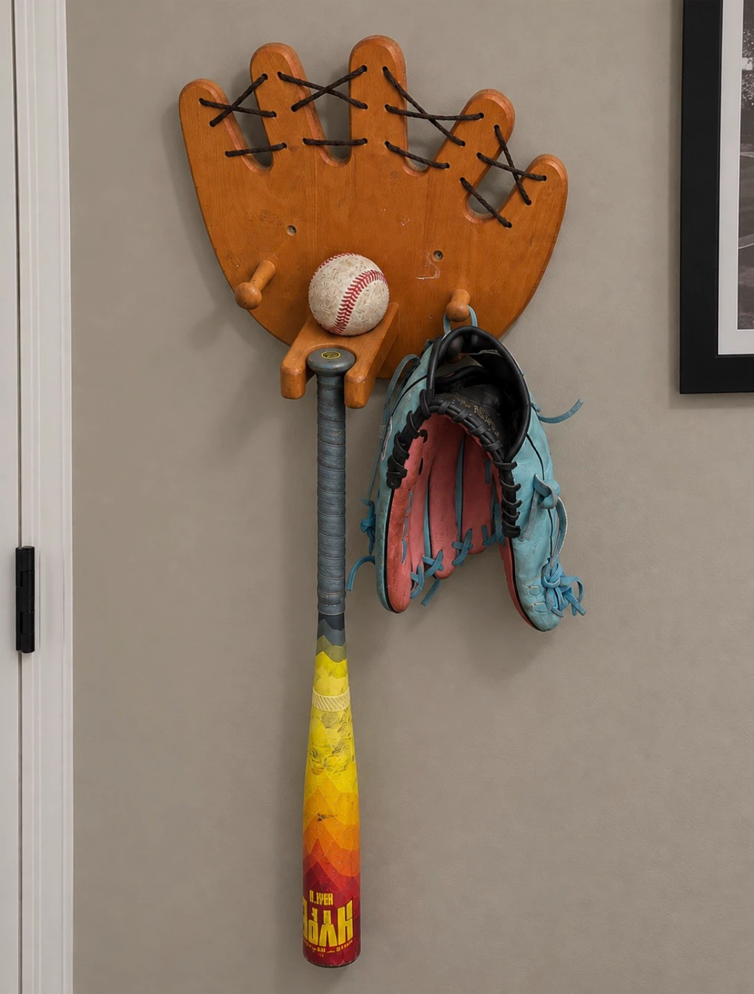 Wooden Baseball Bat, Ball, and Glove Showcase - photo 2