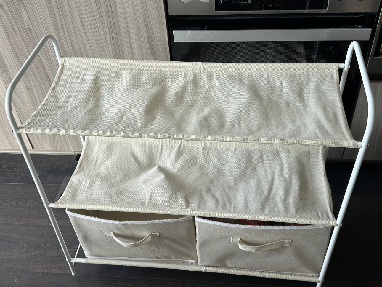 White 2-Tier Storage Rack with Fabric Bins - photo 2