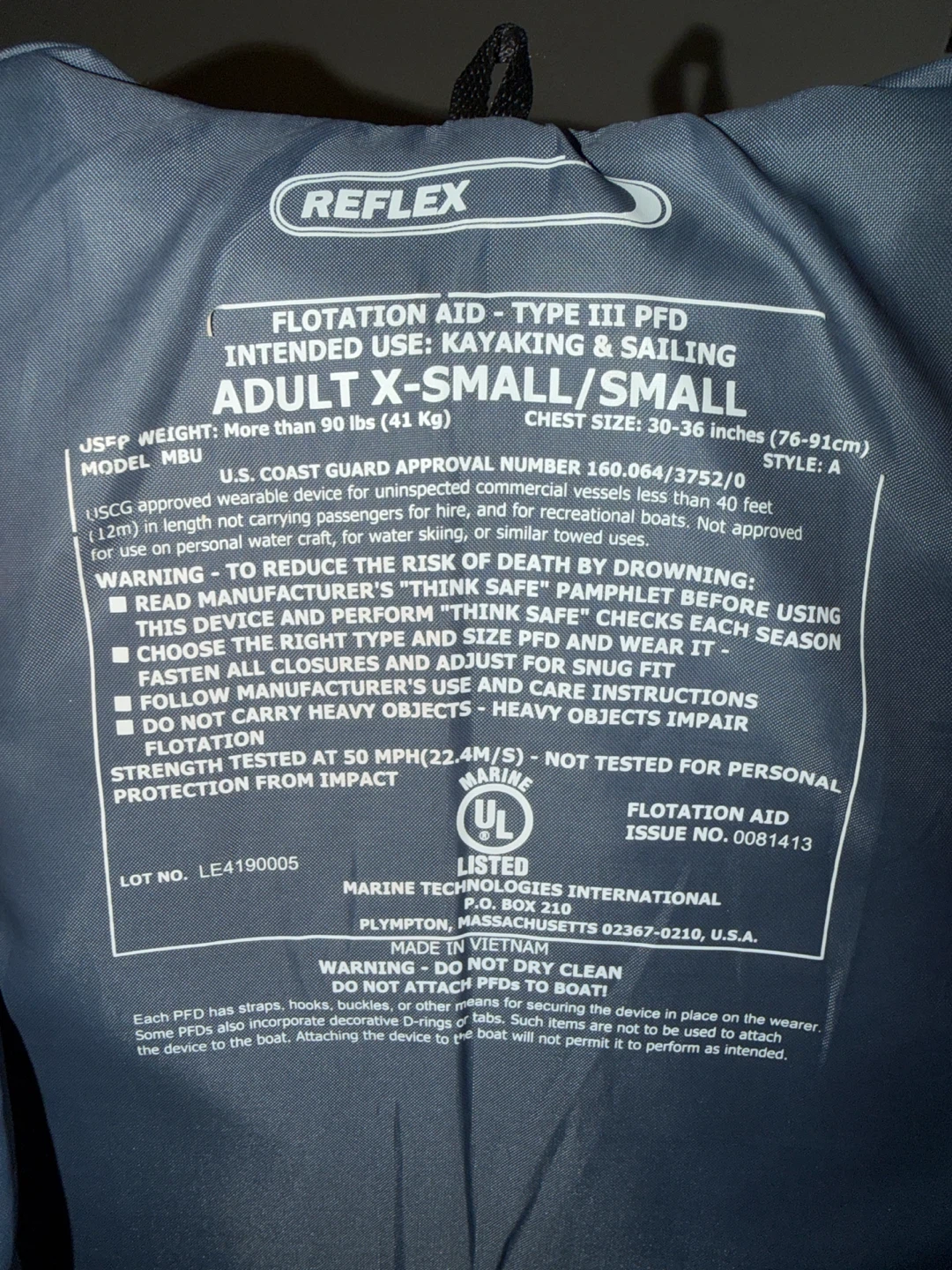 MTI Reflex Type III PFD Life Vest (size adult XS-S) - photo 3