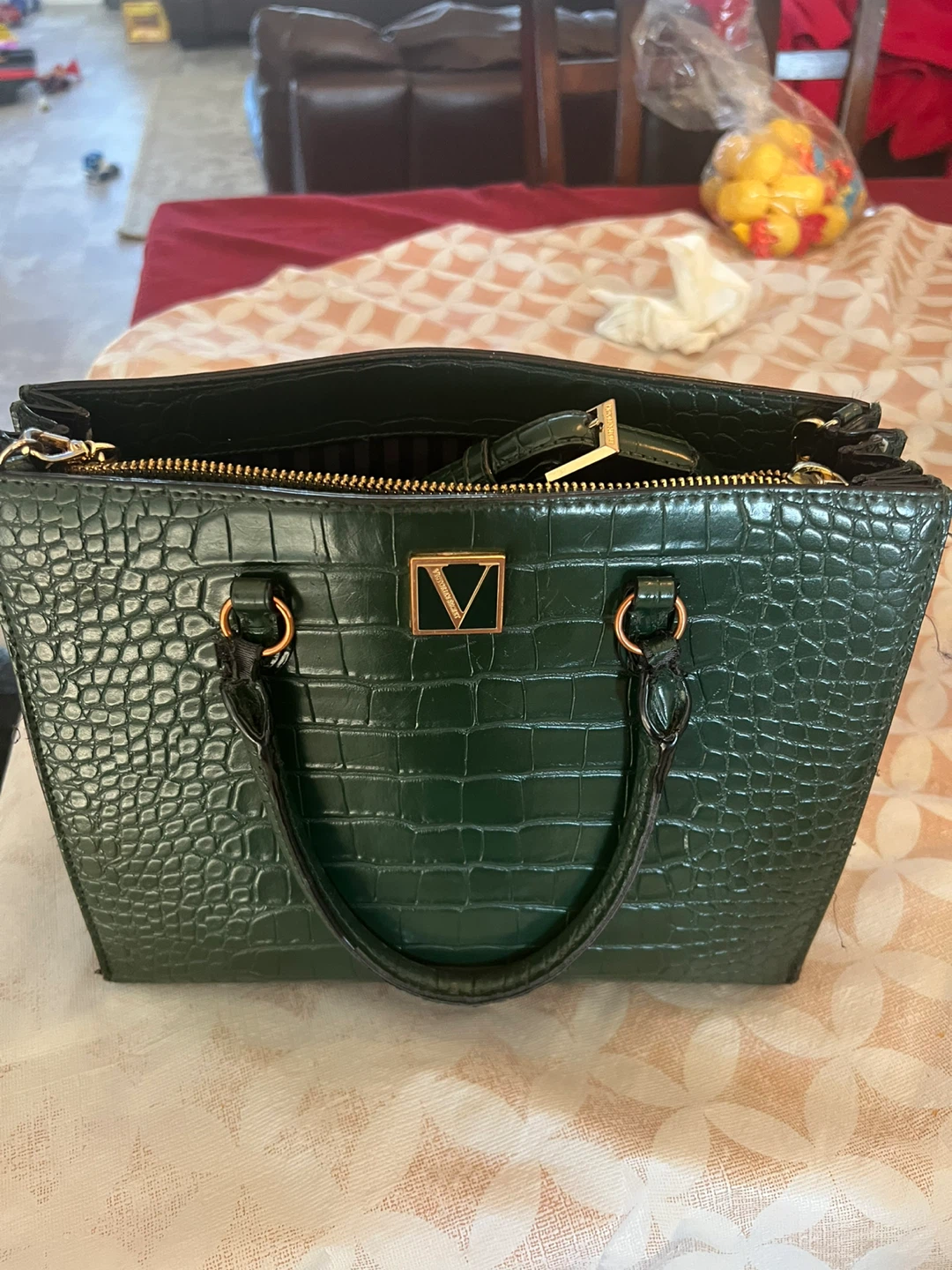 Victoria's Secret Dark Green Croc-Embossed Handbag