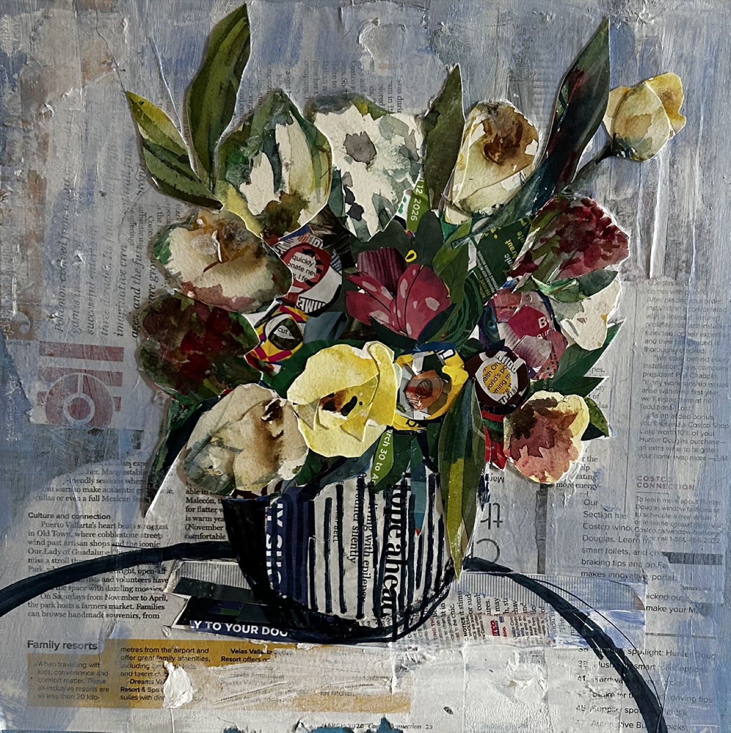 Mixed Media Newspaper Collage Art