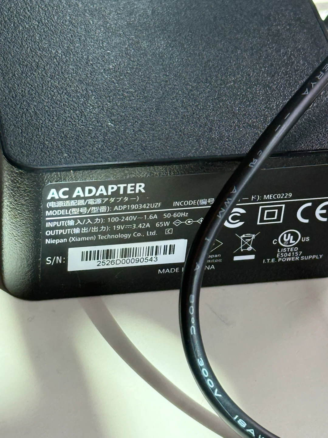 AC Adapter/Charger – 19V 3.42A 65W – Like New - photo 2