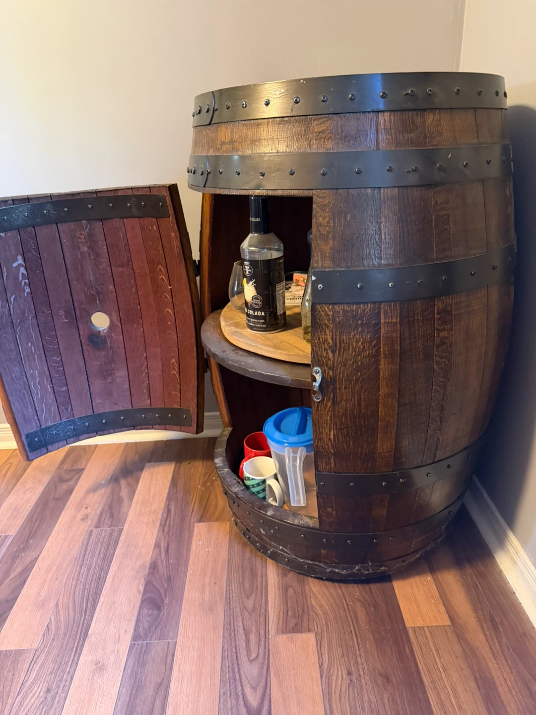 Rustic Wine Barrel Liquor Cabinet - photo 2