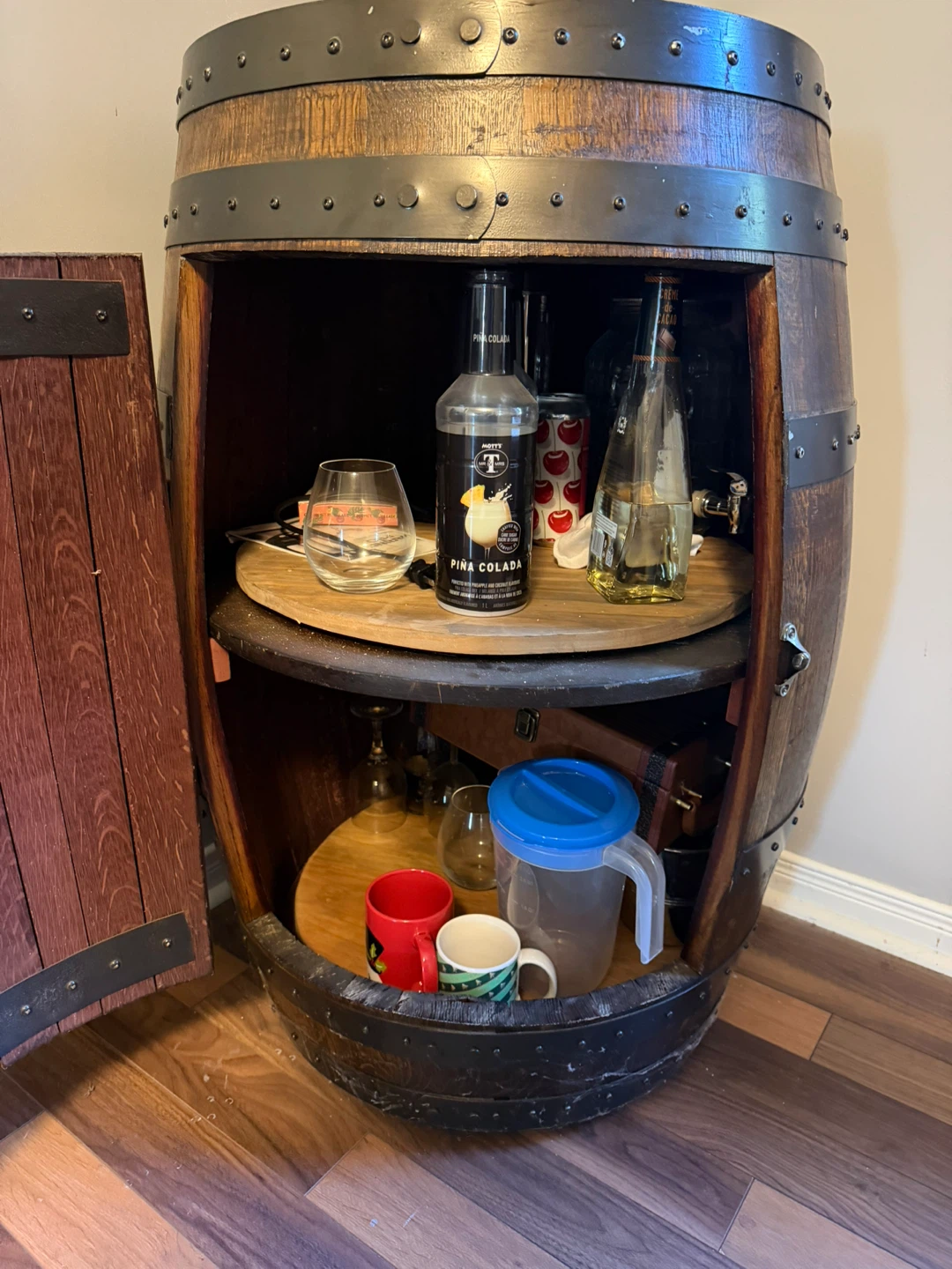 Rustic Wine Barrel Liquor Cabinet - photo 3