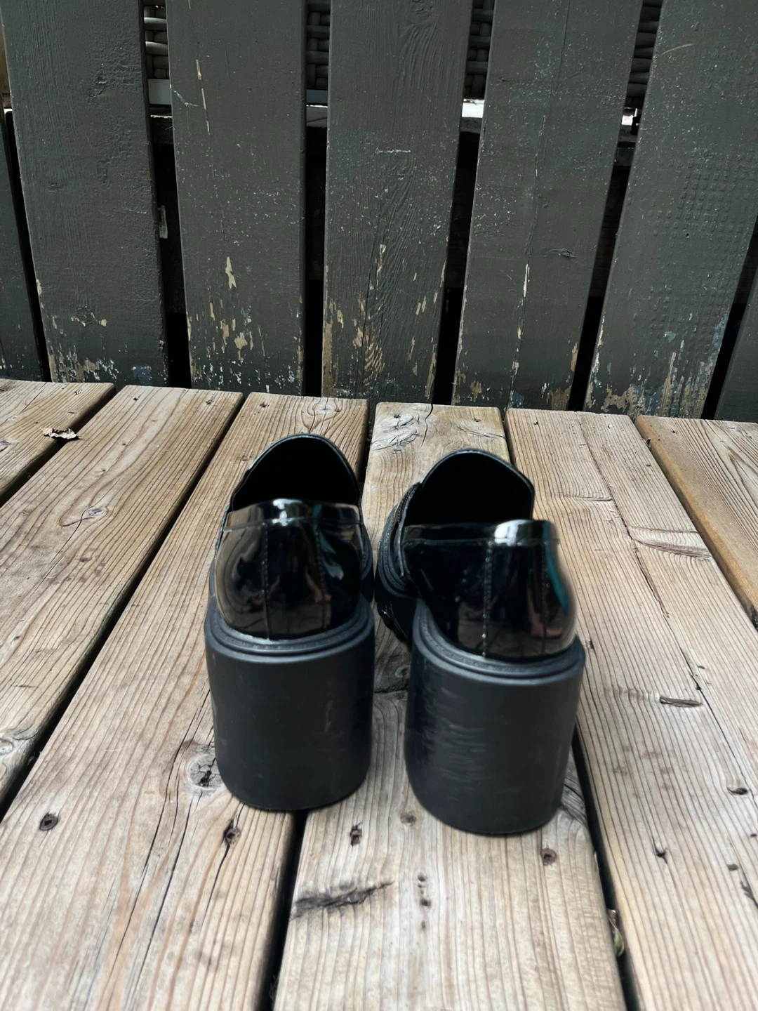 Black patent pleather loafer heels - photo 2