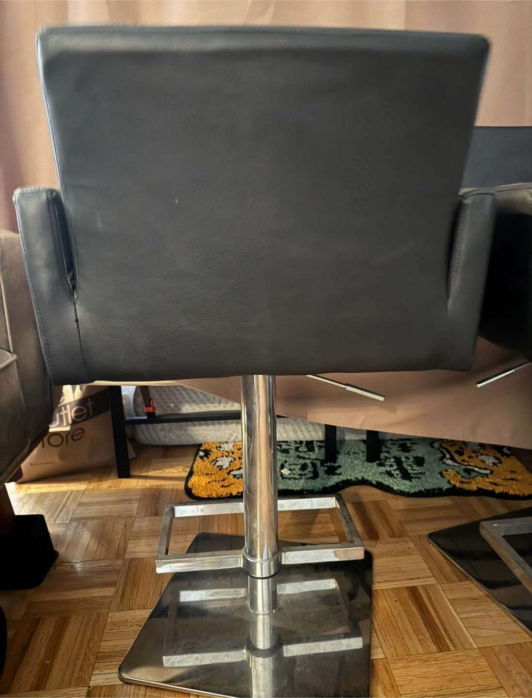 Set of 2 Black Leather Swivel Bar Stools by Modani - photo 2