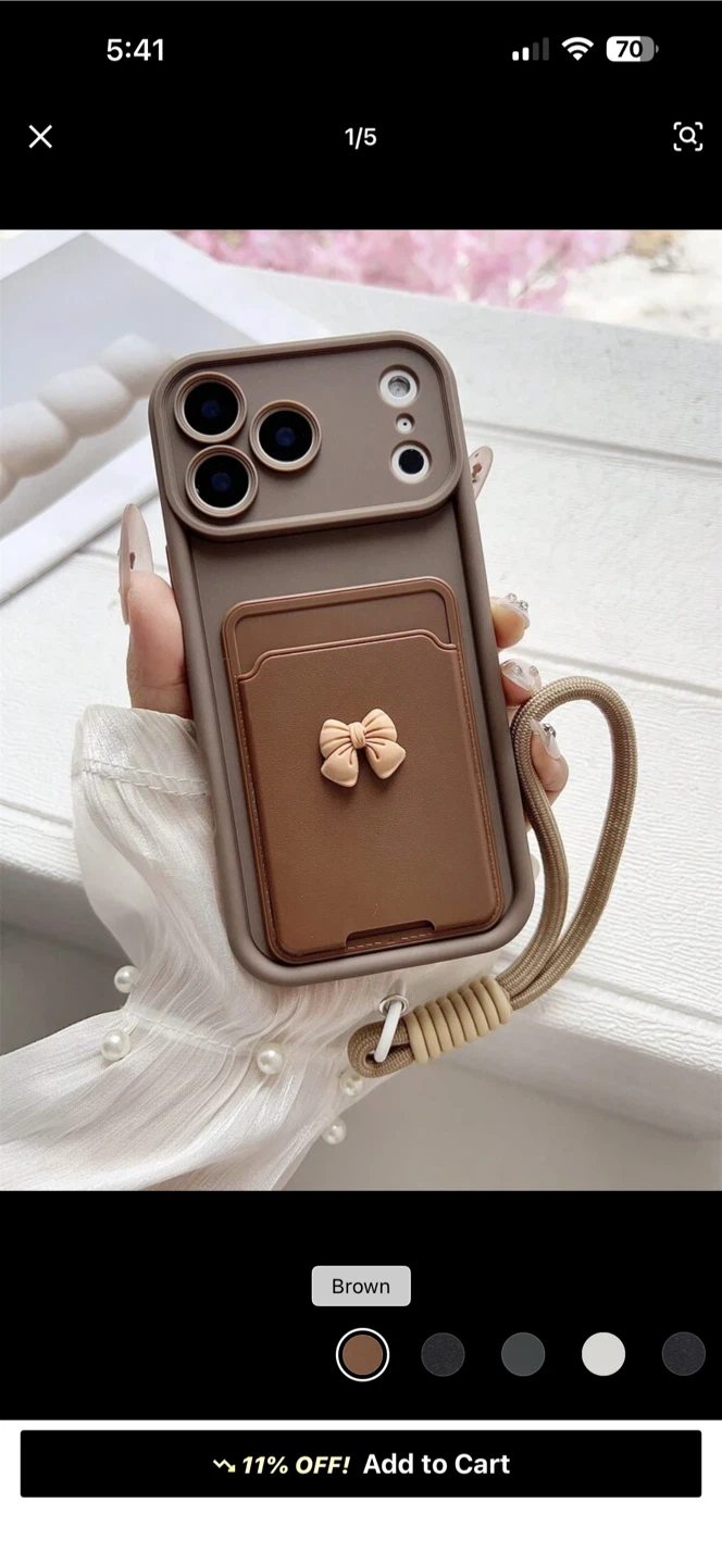 iPhone 16e Case with Card Holder and Wrist Strap