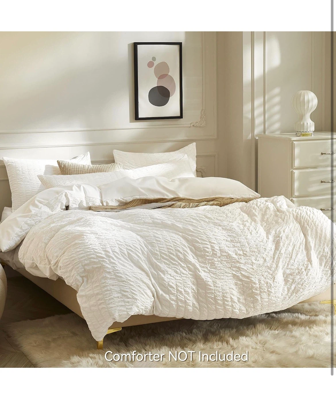 White Seersucker KING size Duvet Cover Set