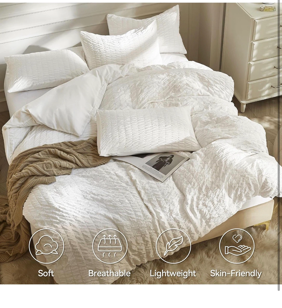 White Seersucker KING size Duvet Cover Set - photo 3