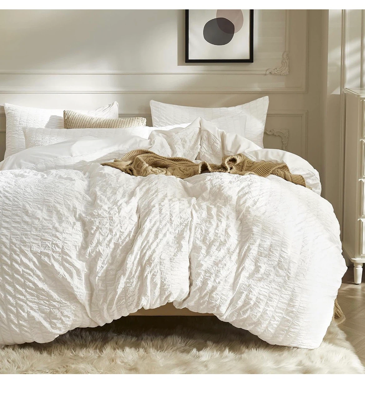 White Seersucker KING size Duvet Cover Set - photo 4