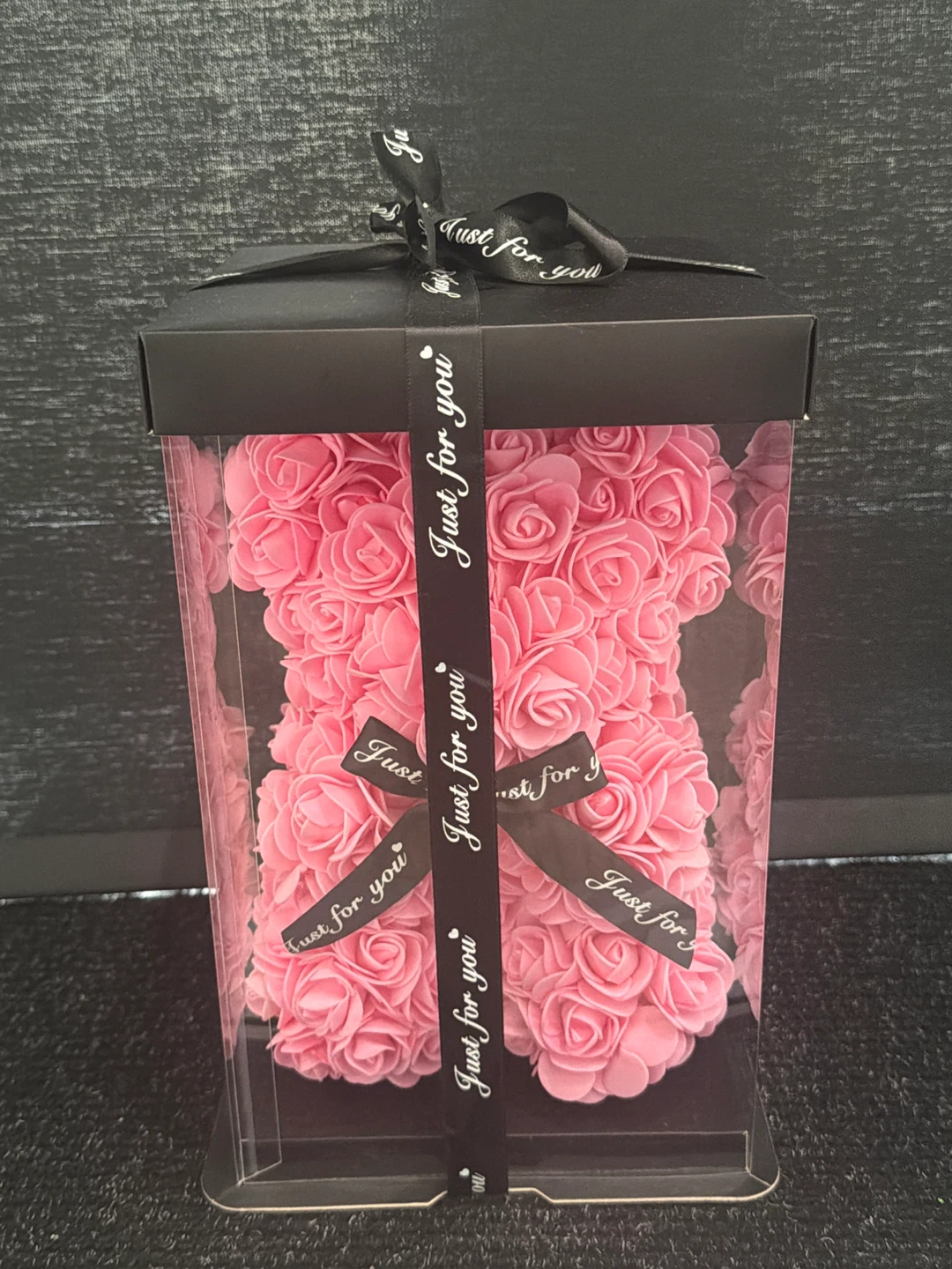 Pink Artificial Rose Bear in Display Box