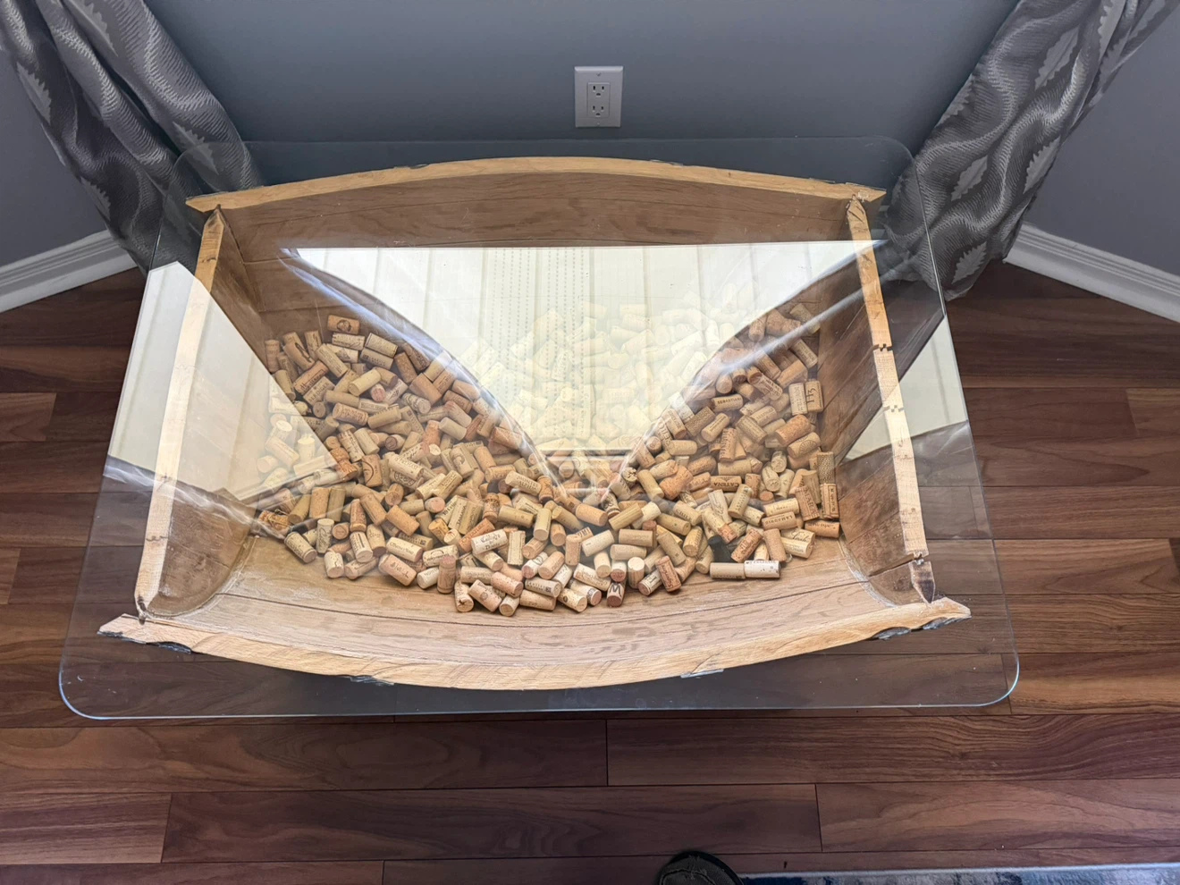 Wine Barrel Coffee Table with Glass Top