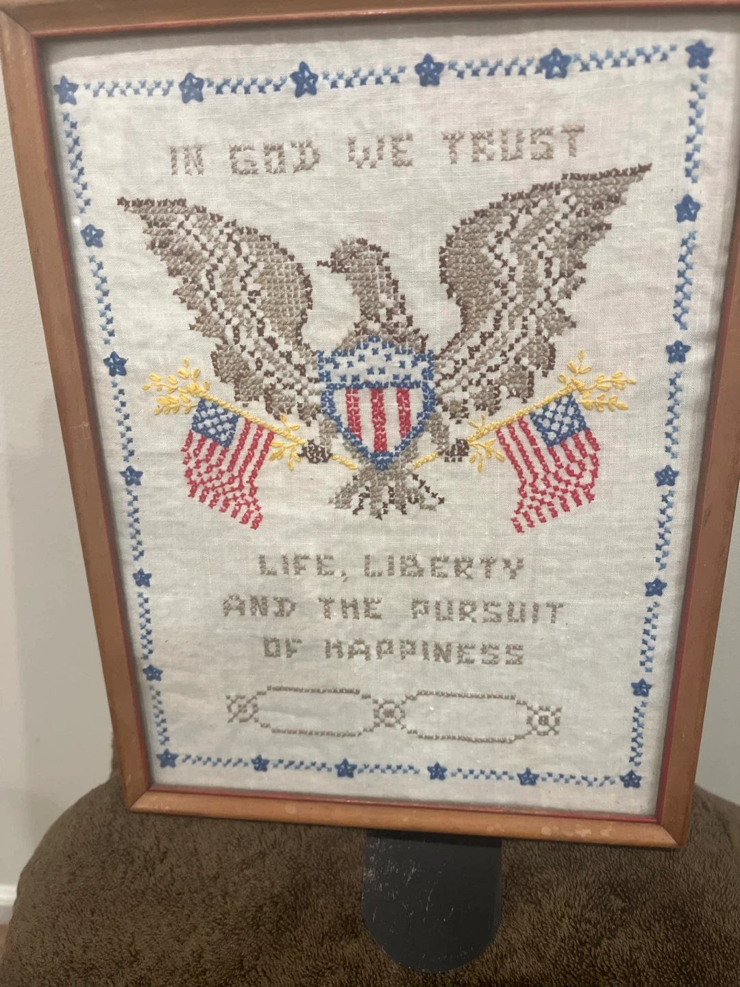 Framed Patriotic Cross-Stitch Wall Art