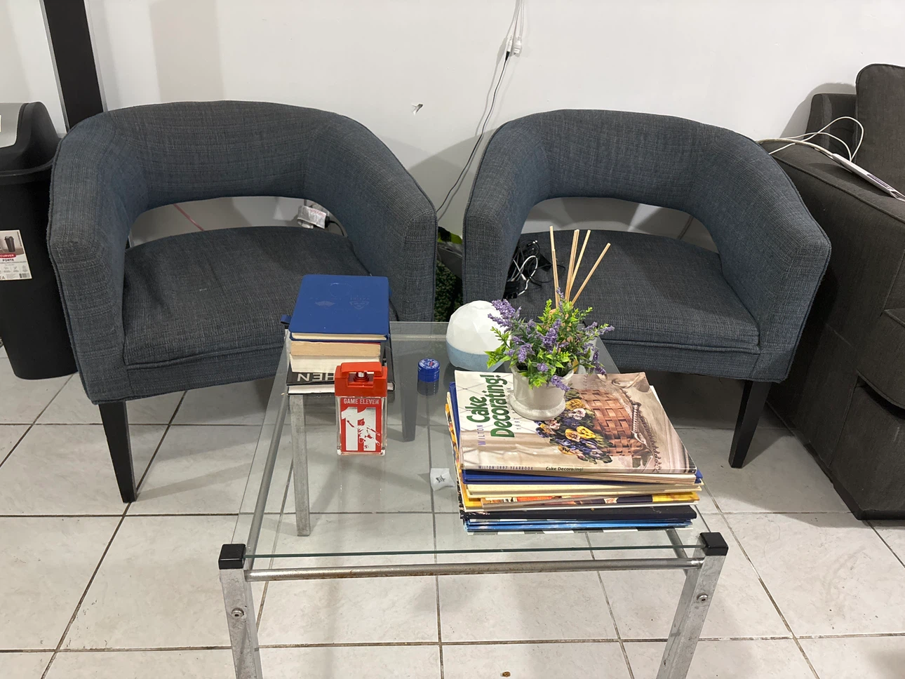 Set of Two Grey Fabric Accent Chairs
