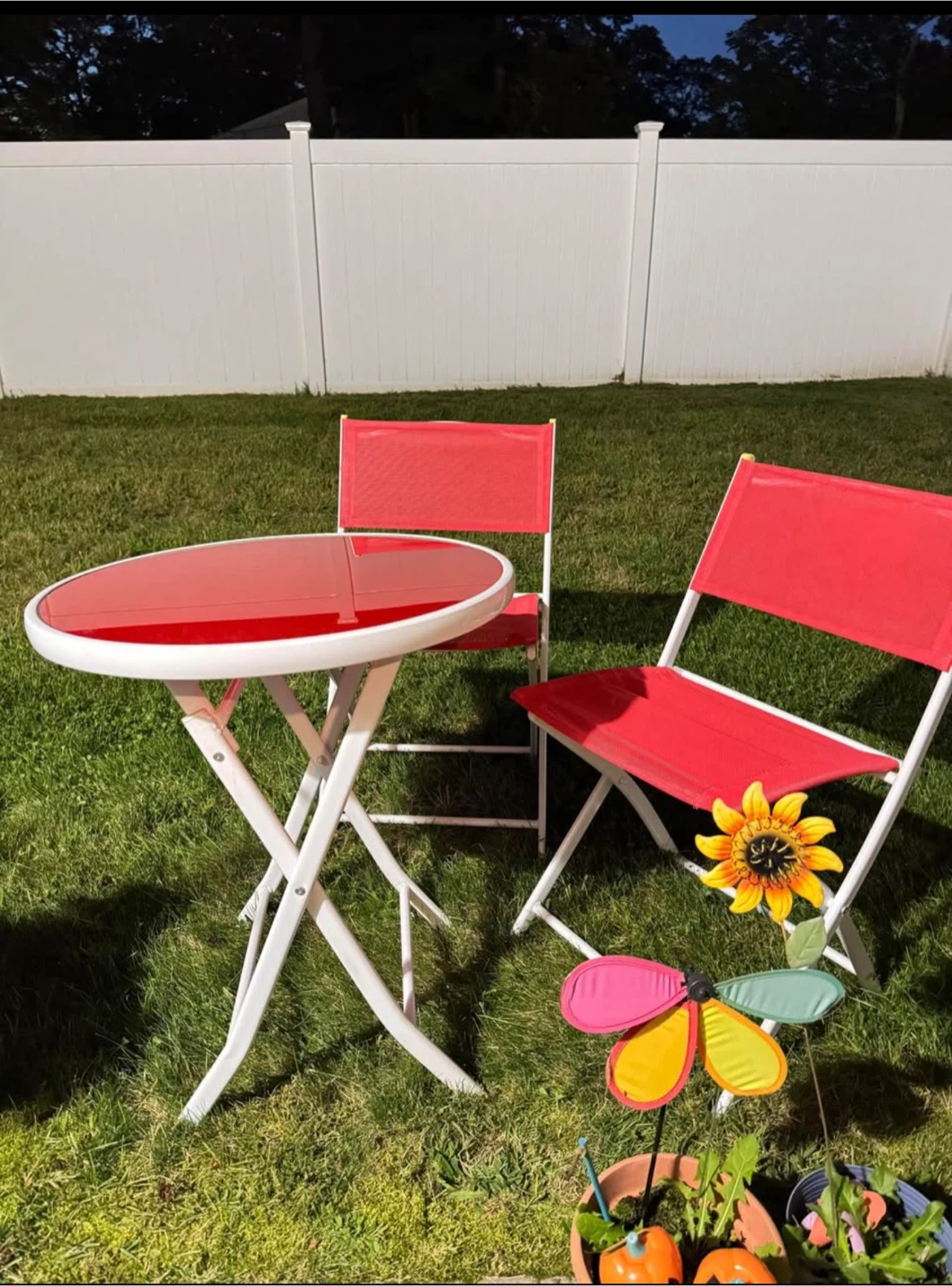 Red Outdoor Folding Table and Two Chair Set