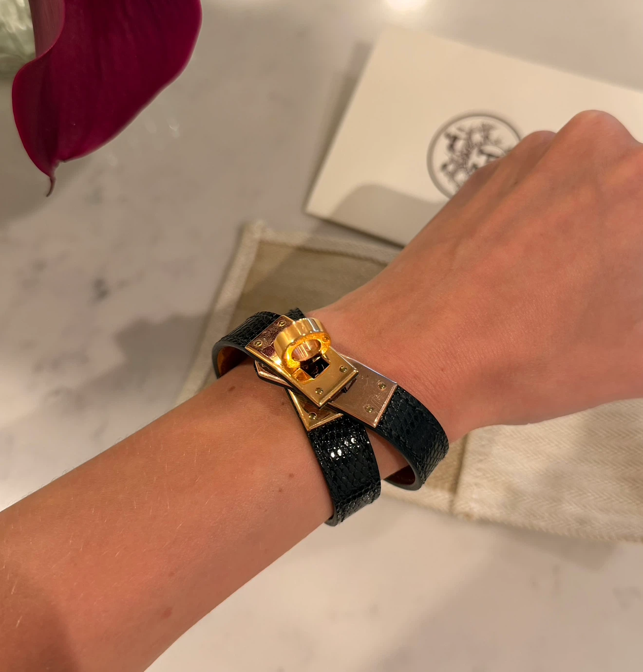 Authentic Hermès Kelly Double Tour Bracelet – Black Lizard