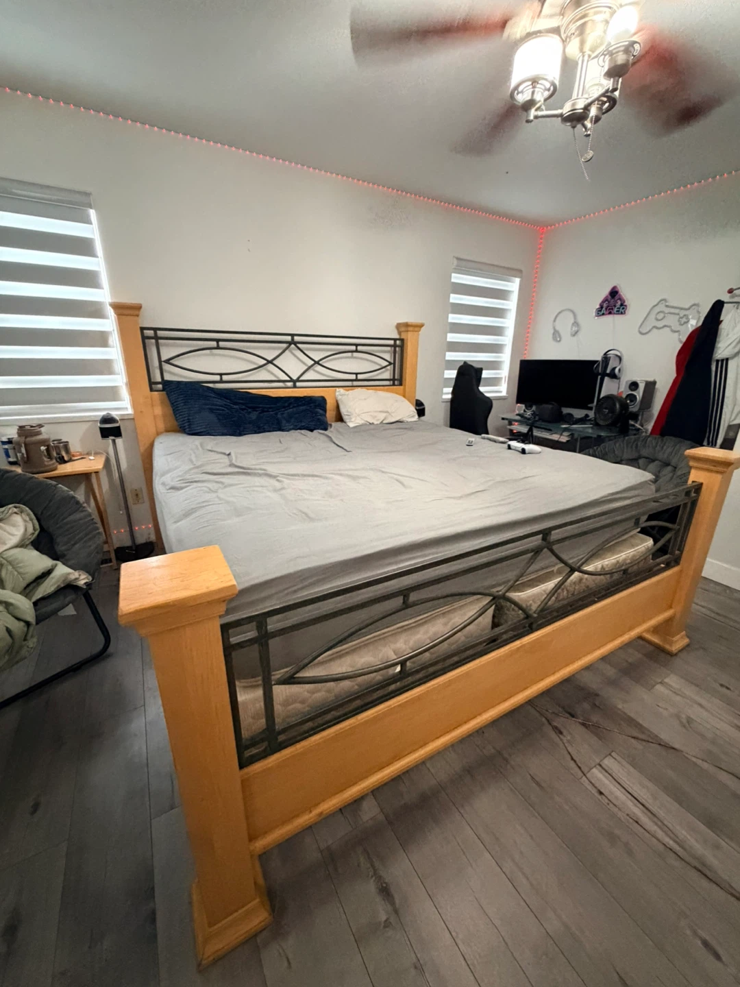 King Size Bed Frame with Wood and Metal Design