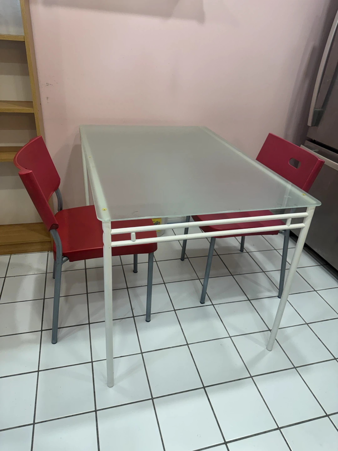 Glass Dining Table and Two Red Chairs - photo 2