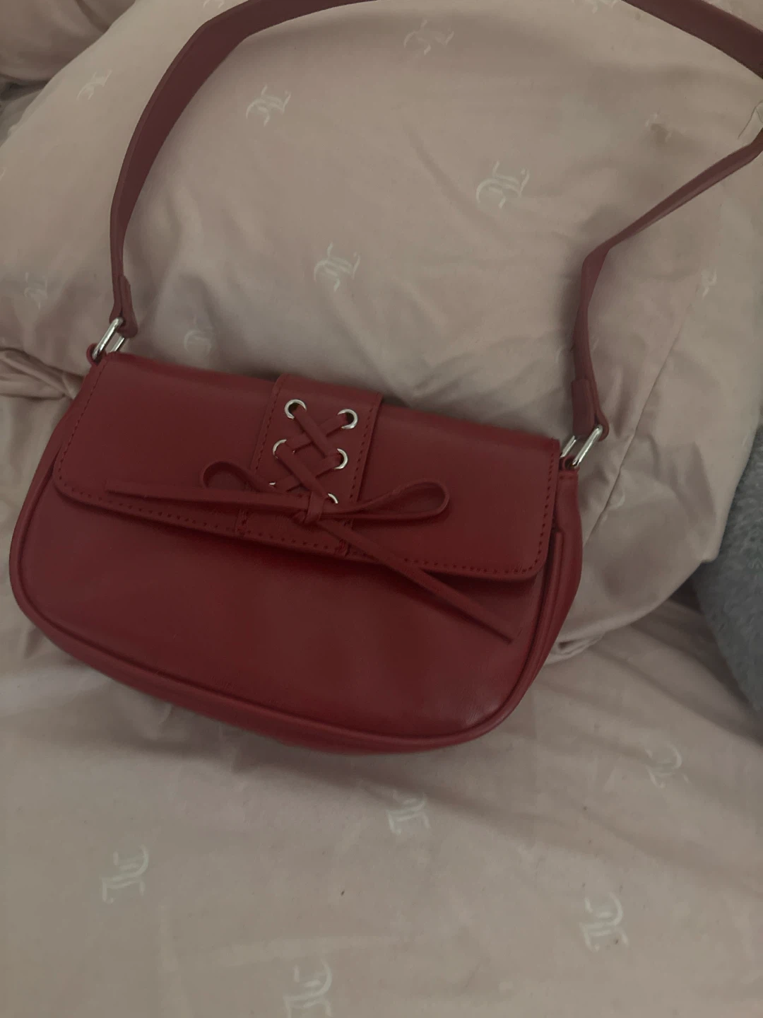 Red Crossbody Bag with Bow Detail