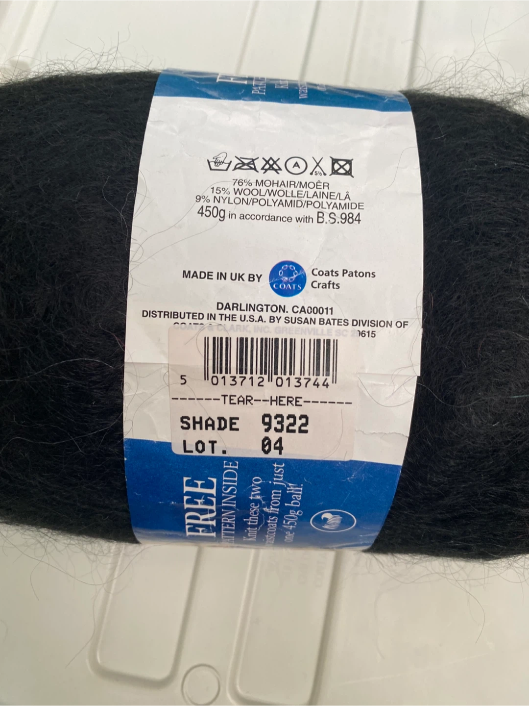 Huge 450g Patons Knit 'n Save Luxury Mohair Yarn Black - photo 3