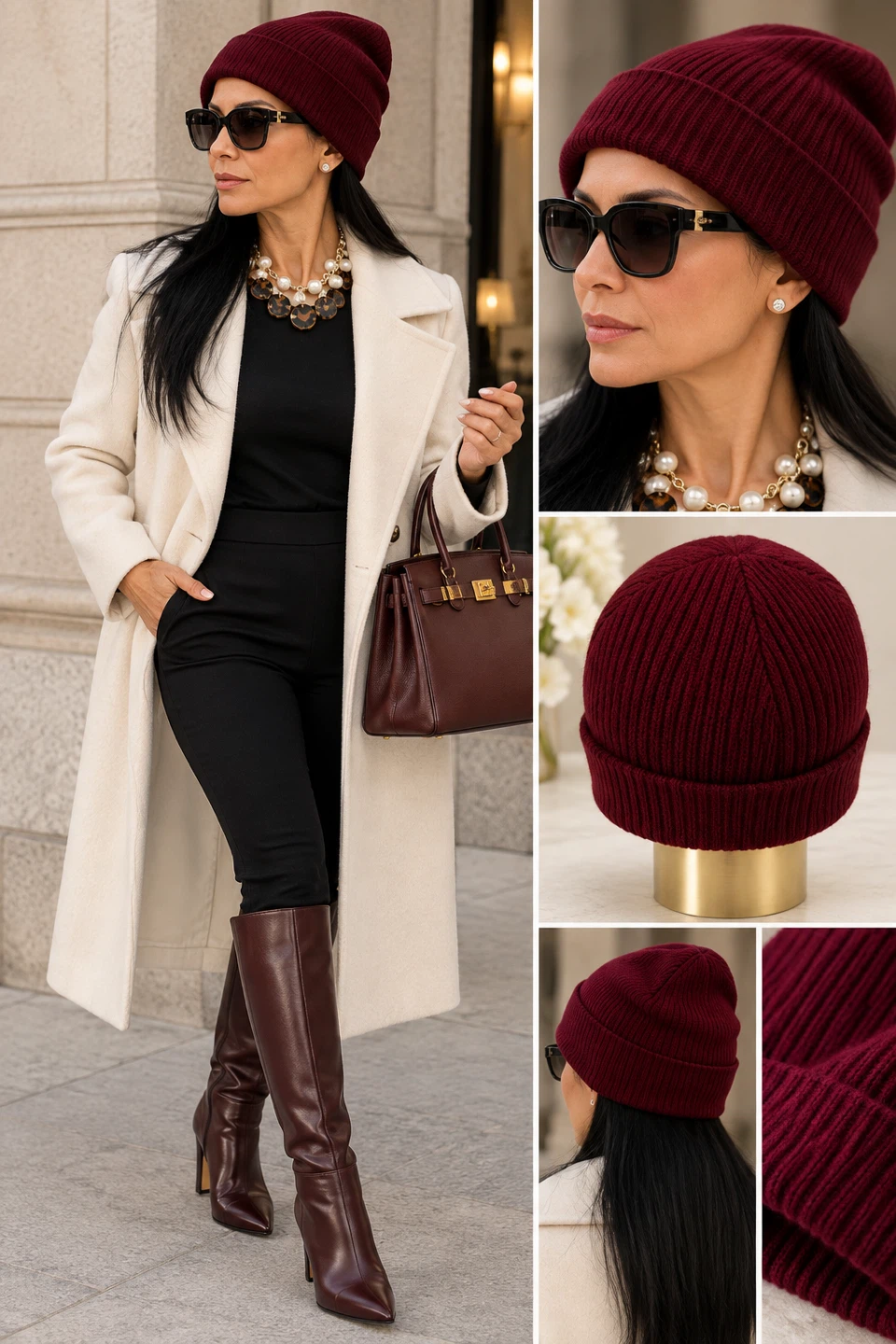 Burgundy Ribbed Knit Beanie