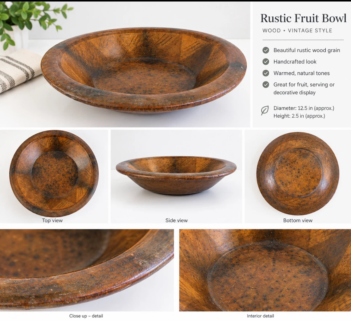 Rustic Wood Fruit Bowl