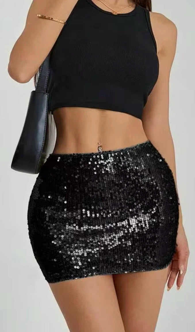 Black Sequin Mini Skirt - Small