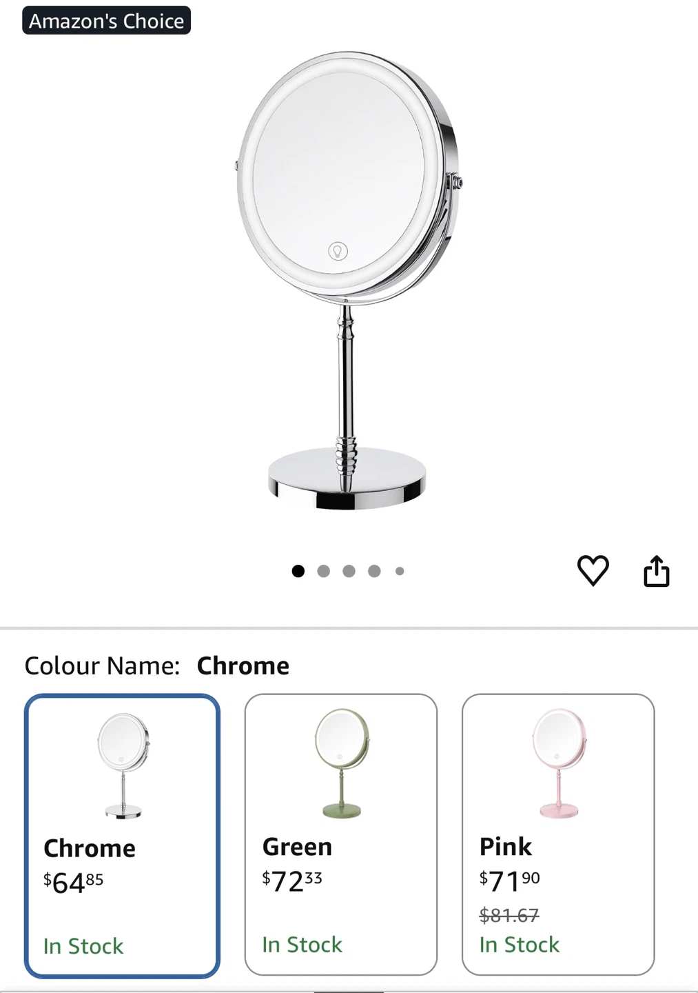LED Lighted Chrome Makeup Mirror - photo 2