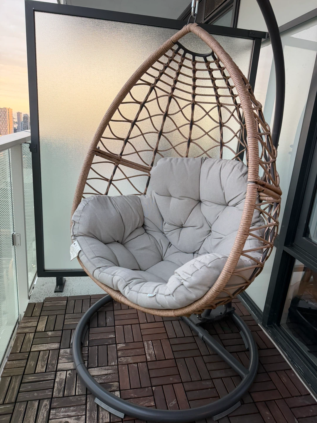 Wicker Egg Hanging Chair with Grey Cushion