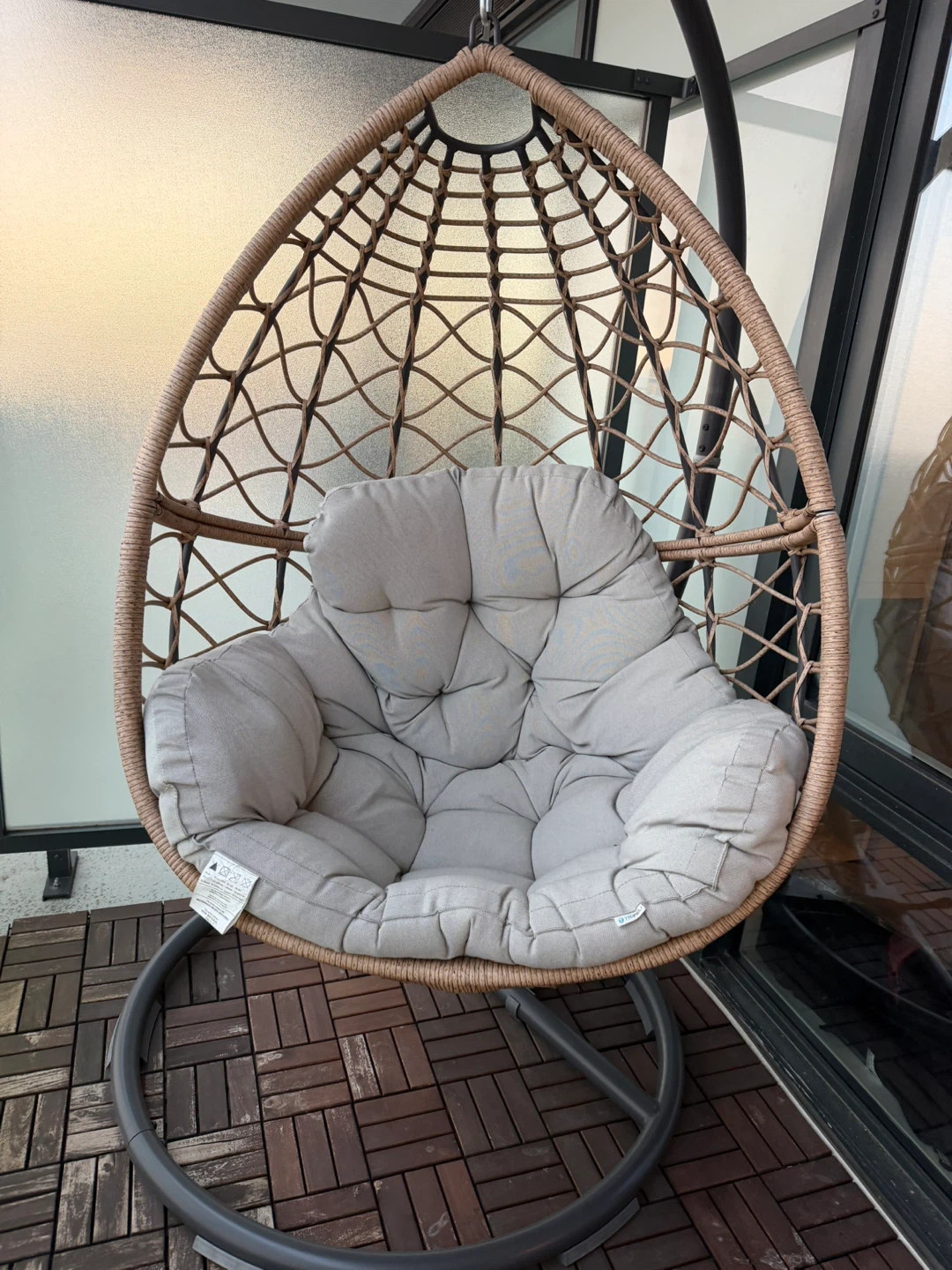 Wicker Egg Hanging Chair with Grey Cushion - photo 2