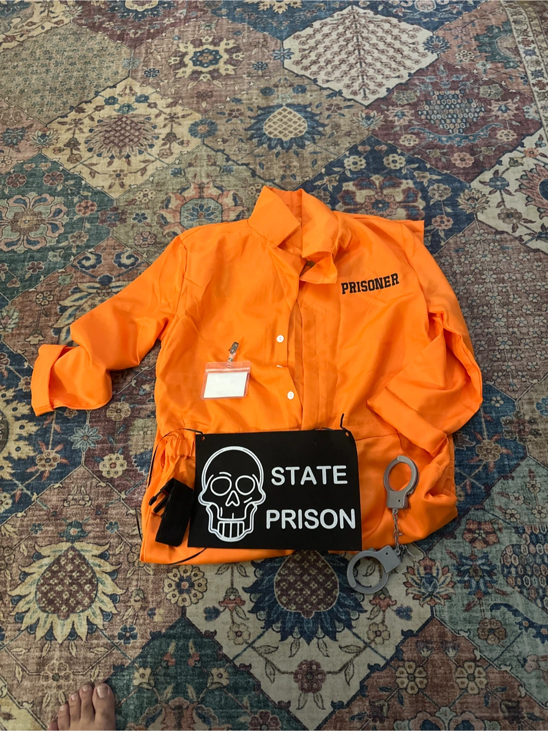 Adult Onsie Orange Prisoner Costume Set (XL Size)