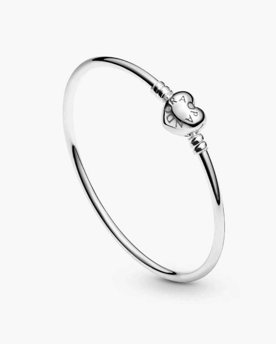 New Pandora Logo Heart Clasp Bangle 6.7INCH  — Sterling Silver ♡