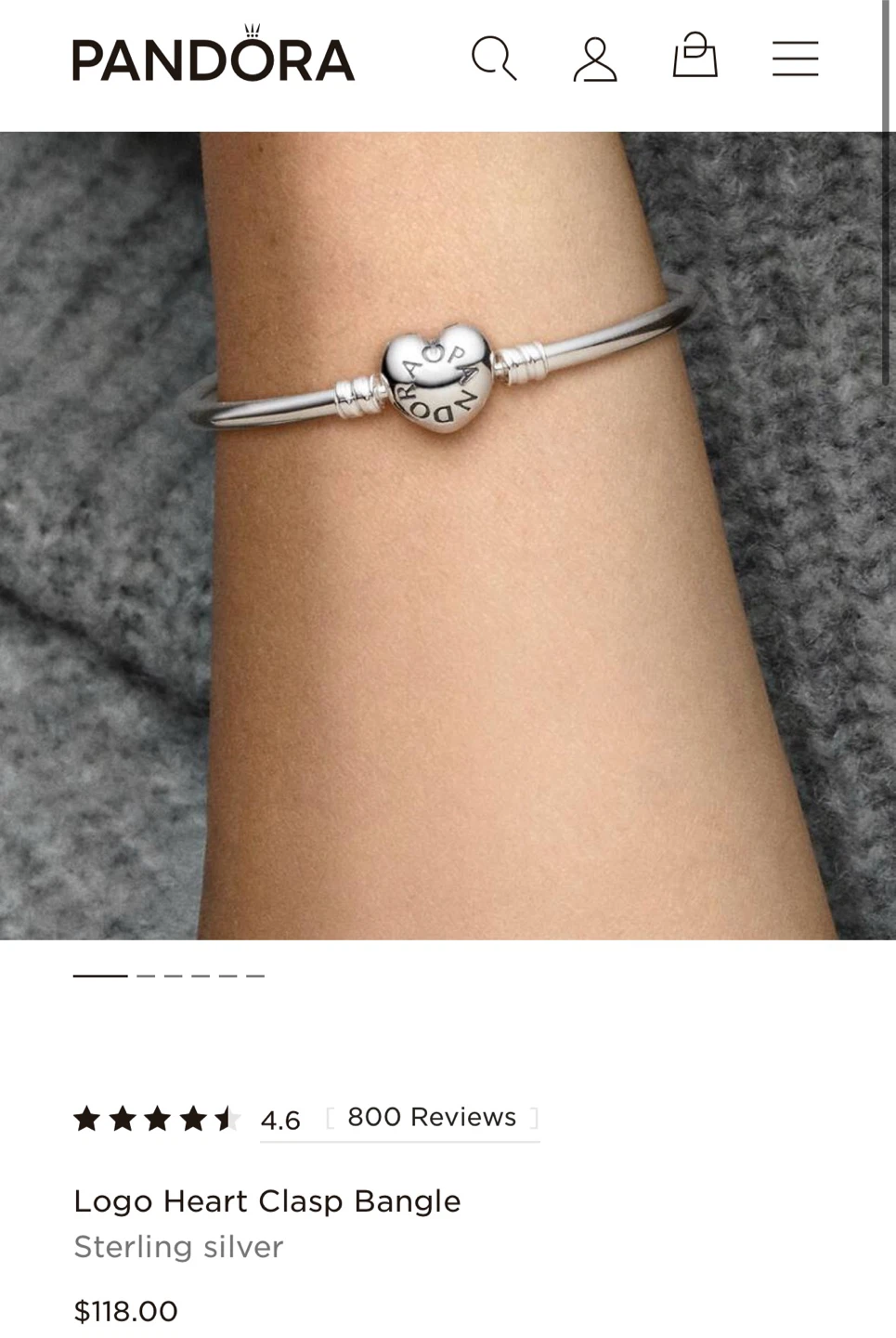 New Pandora Logo Heart Clasp Bangle 6.7INCH  — Sterling Silver ♡ - photo 2