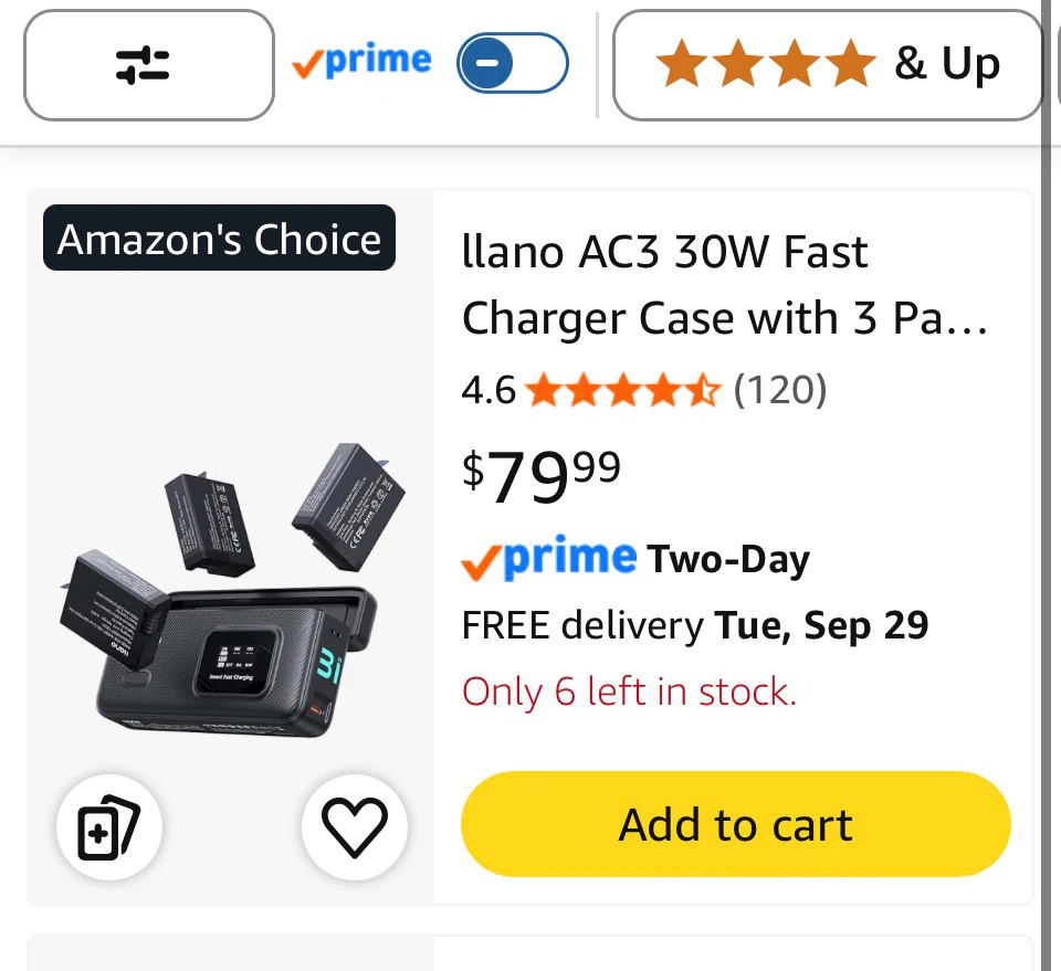 llano AC3 Fast Charger Case with 3 Batteries for Hero 13