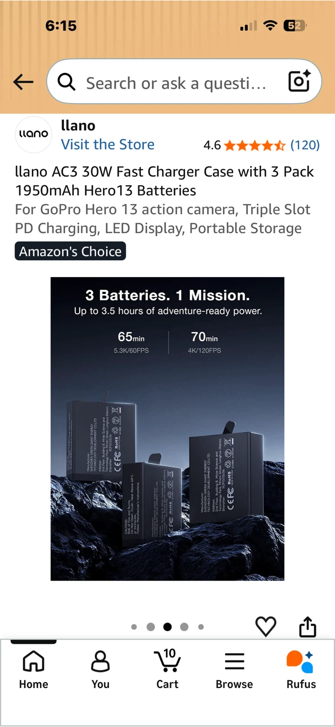 llano AC3 Fast Charger Case with 3 Batteries for Hero 13 - photo 4