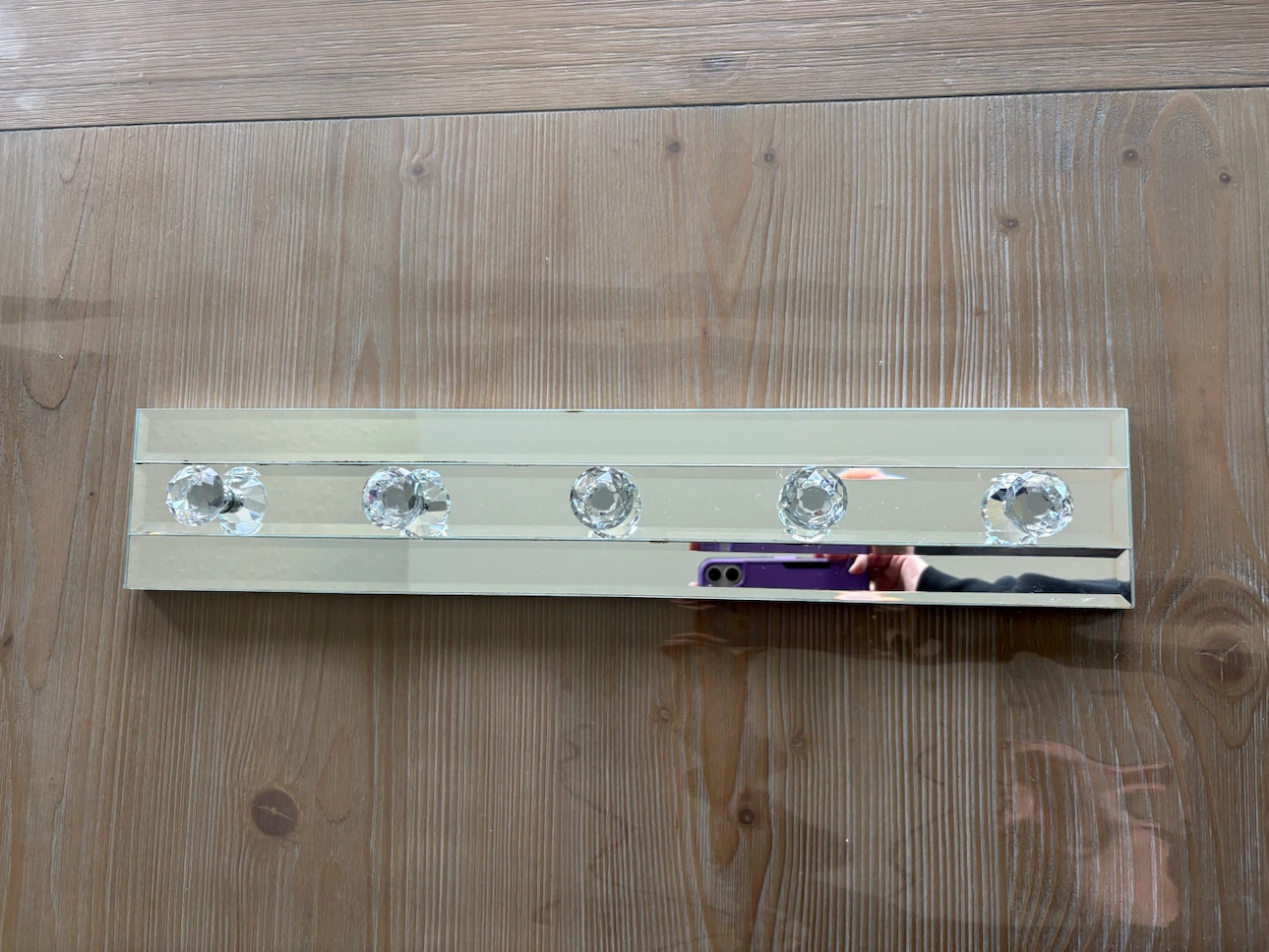 Mirrored Wall Hook Rack with 5 Crystal Knobs