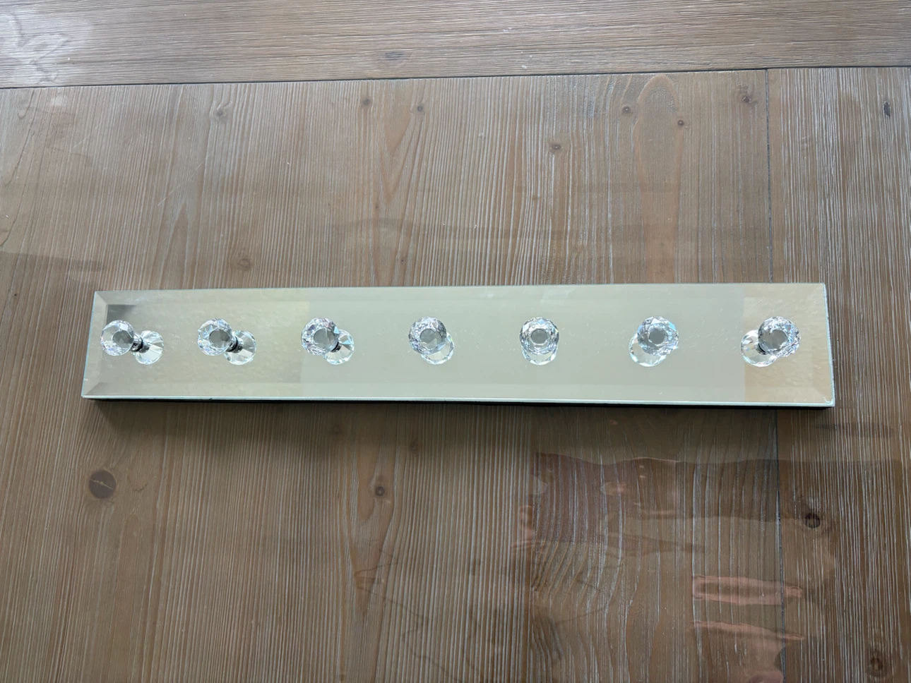 Mirrored Wall Hook Rack with 7 Crystal Knobs