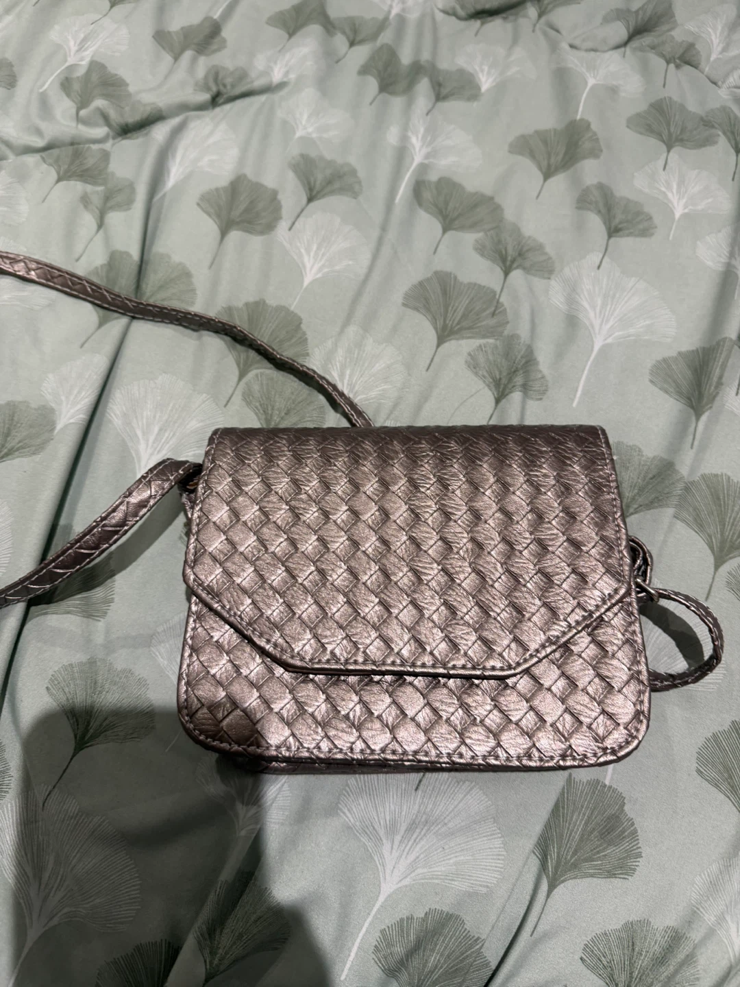 Silver Woven Crossbody Bag