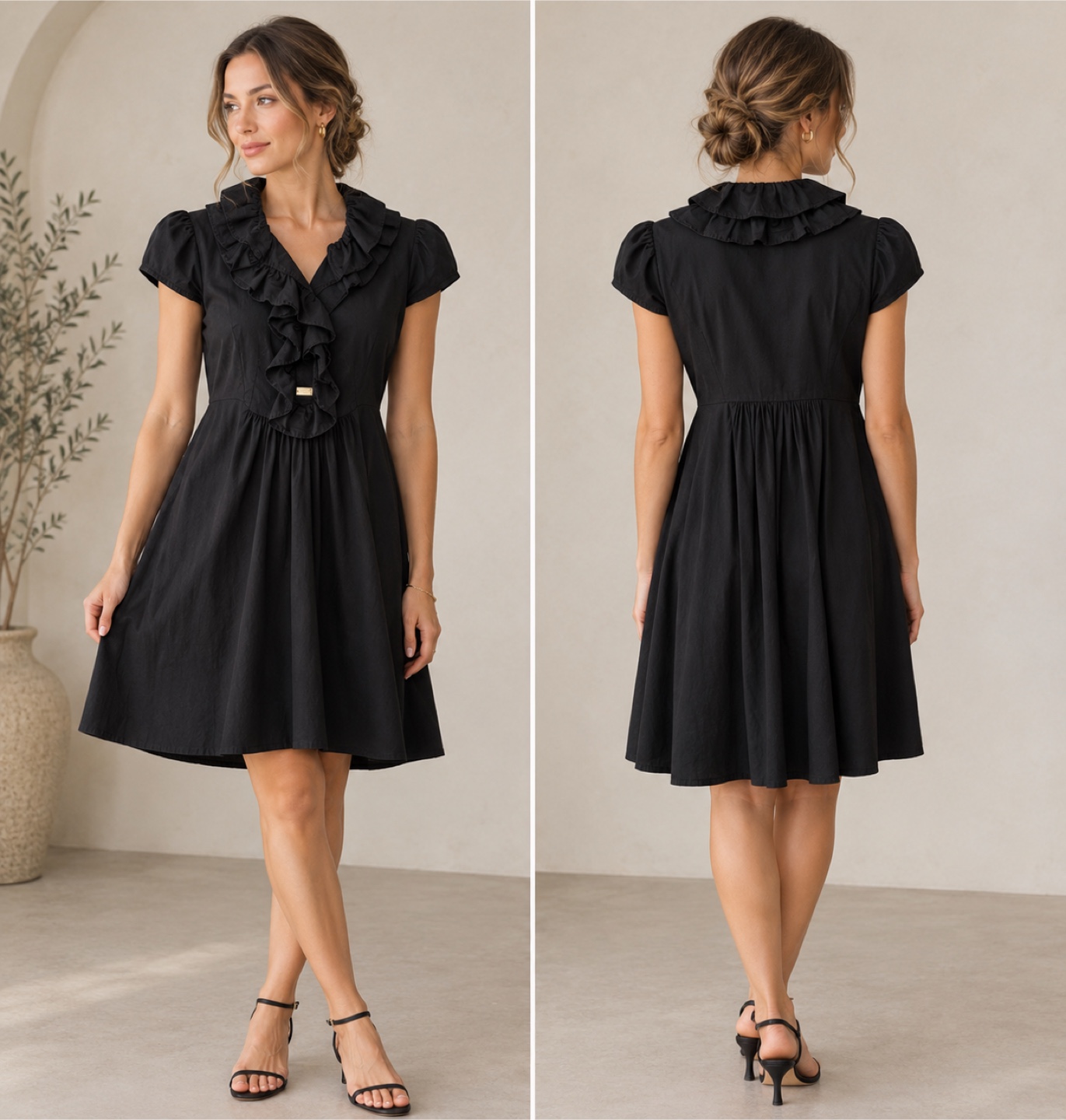Elisabetta Franchi black ruffle dress size 42