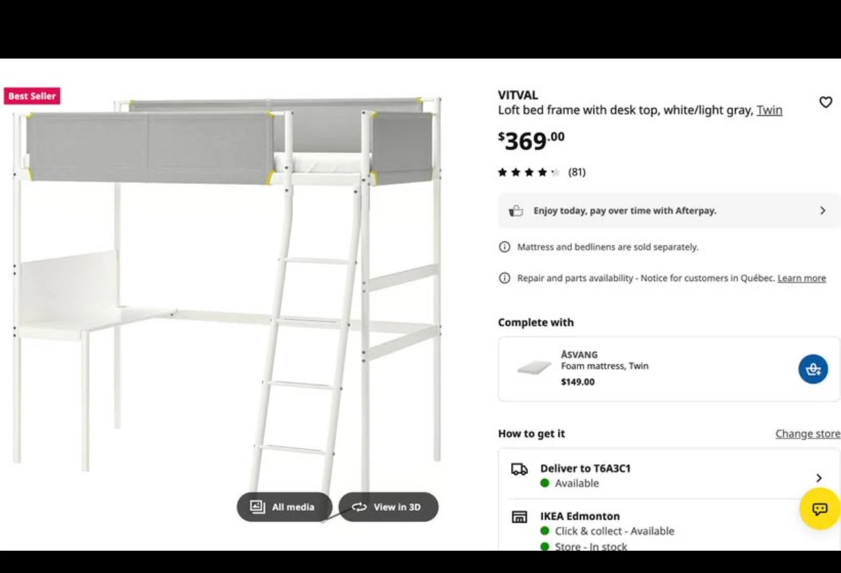 IKEA Vitval Twin Loft Bed with Desk - photo 3