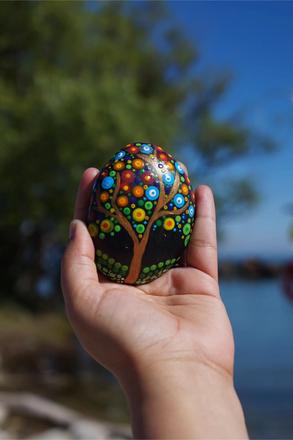 Hand-painted Tree Art Rock