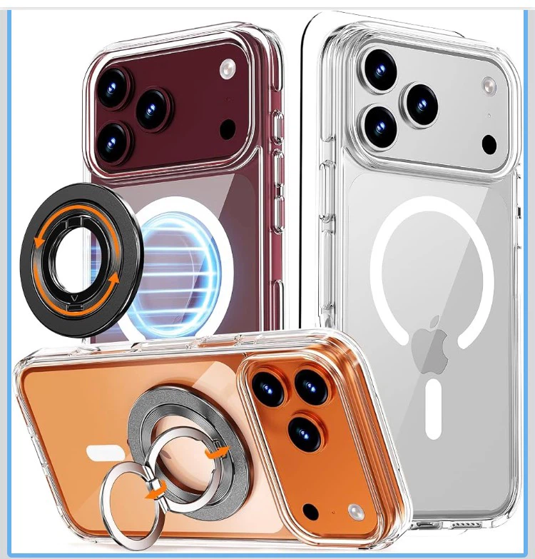 18 pro max Magnetic Clear Case with Detachable Ring Stand